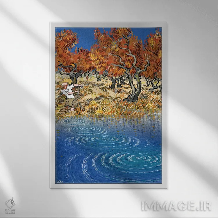 تابلو پرتاب سنگ اثر علیرضا کریمی مقدم (هنرمند ایرانی) - نمای قابدار سفید