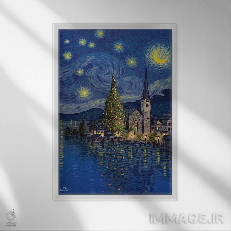 تابلو دریاچهٔ کریسمس اثر علیرضا کریمی مقدم (هنرمند ایرانی) - نمای قابدار سفید