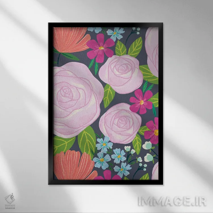 تابلو درخشش گلها چهار اثر آماندا مکگی - نمای قابدار مشکی