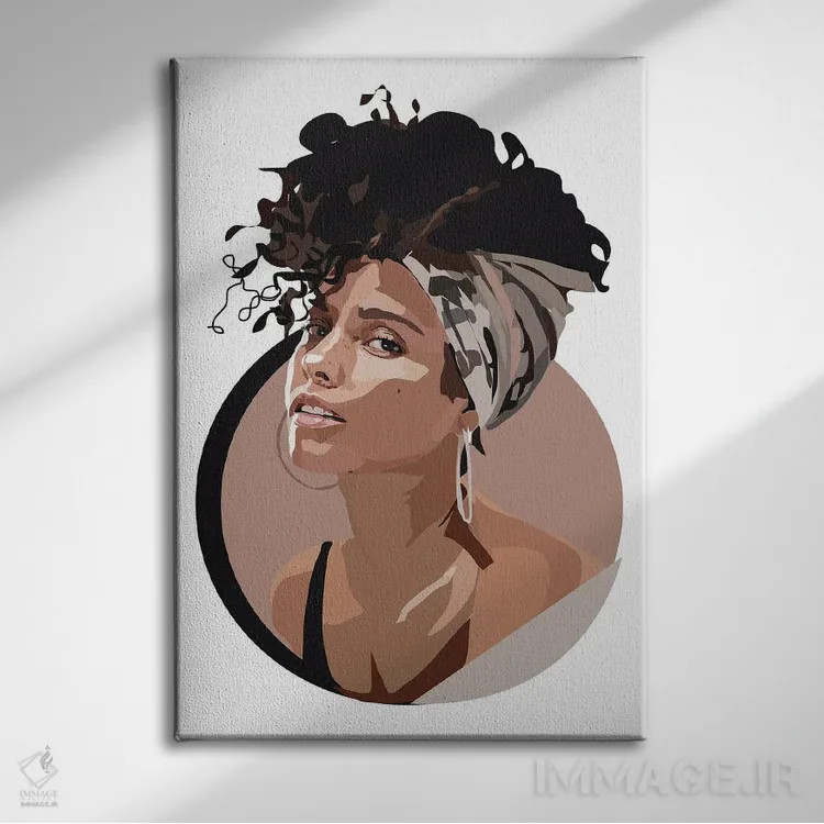 تابلو آلیشیا کیز (خواننده آمریکایی) اثر آنا مککی - نمای روبهرو روی دیوار