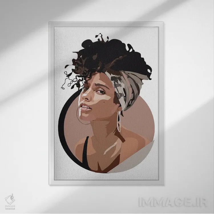 تابلو آلیشیا کیز (خواننده آمریکایی) اثر آنا مککی - نمای قابدار سفید