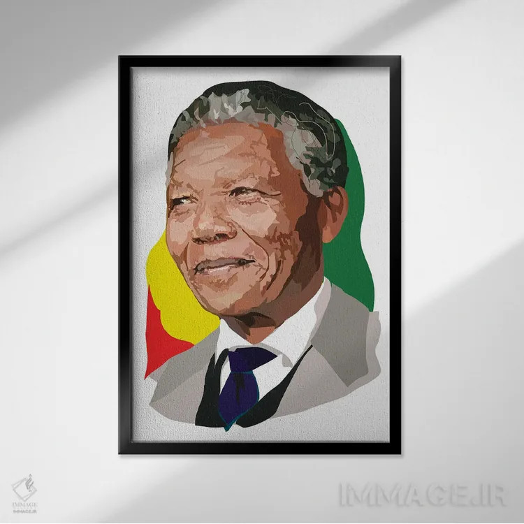 تابلو نلسون ماندلا (رهبر آفریقای جنوبی) اثر آنا مککی - نمای قابدار مشکی