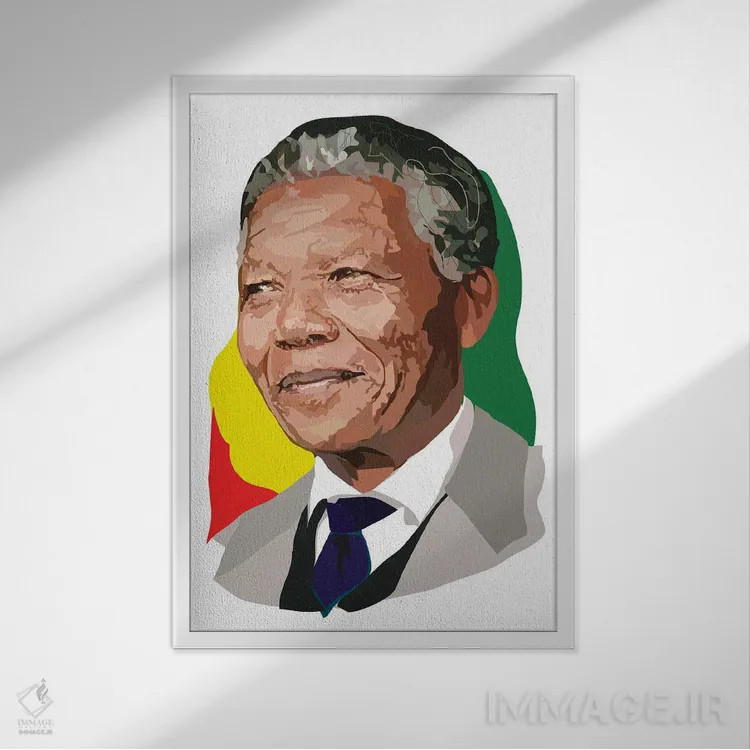 تابلو نلسون ماندلا (رهبر آفریقای جنوبی) اثر آنا مککی - نمای قابدار سفید