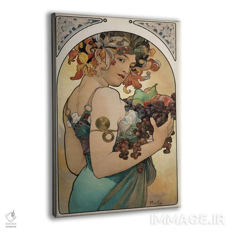 تابلو میوه، ۱۸۹۷ اثر آلفونس موخا (هنرمند آرت نووی چک) - نمای پرسپکتیو محصول