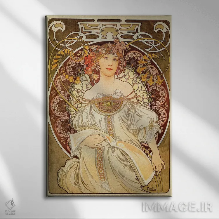 تابلو خیالپردازی، ۱۸۹۸ اثر آلفونس موخا (هنرمند آرت نووی چک) - نمای روبهرو روی دیوار