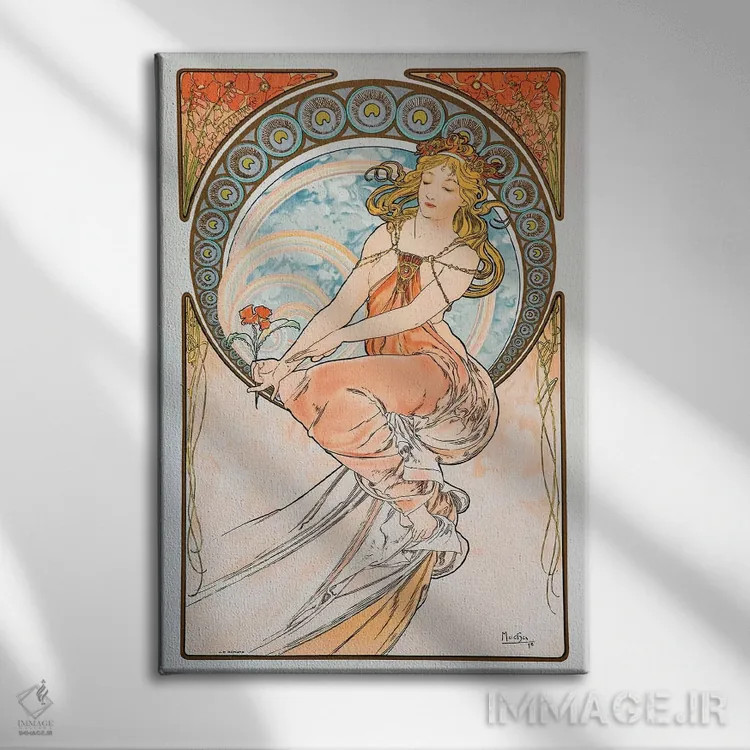 تابلو سوسن اثر آلفونس موخا (هنرمند آرت نووی چک) - نمای روبهرو روی دیوار