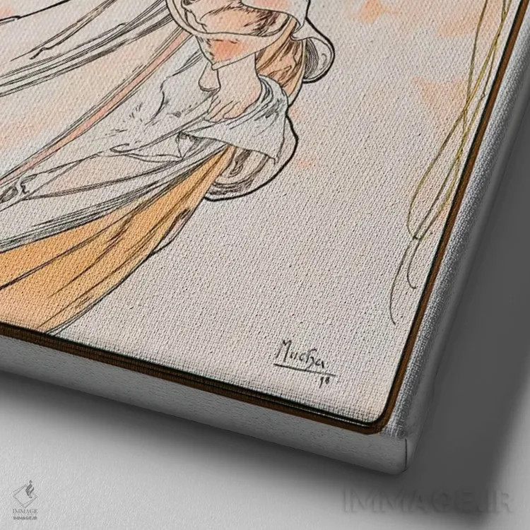 تابلو سوسن اثر آلفونس موخا (هنرمند آرت نووی چک) - نمای نزدیک بافت بوم