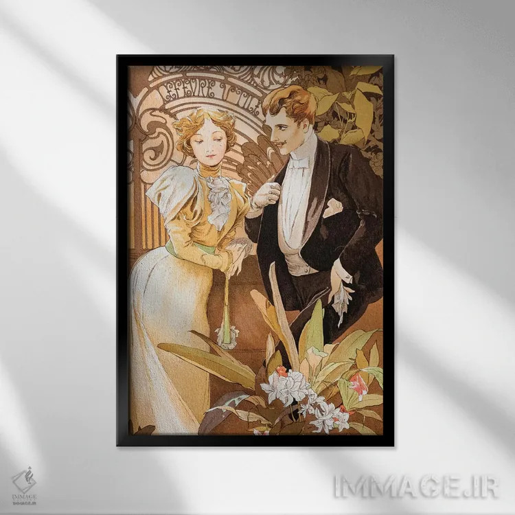 تابلو دلبری اثر آلفونس موخا (هنرمند آرت نووی چک) - نمای قابدار مشکی