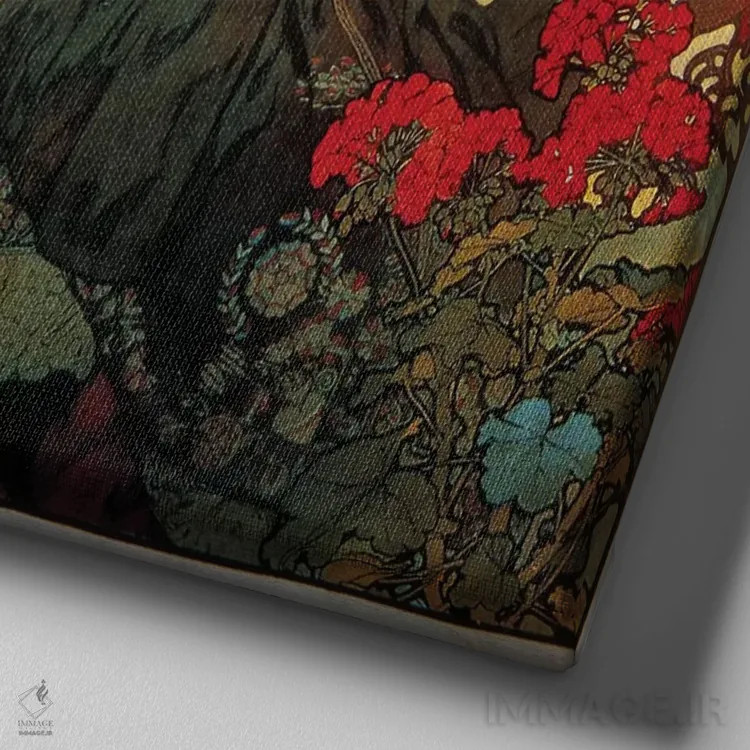 تابلو گروه کر معلمان موراویا، ۱۹۱۱ اثر آلفونس موخا (هنرمند آرت نووی چک) - نمای نزدیک بافت بوم