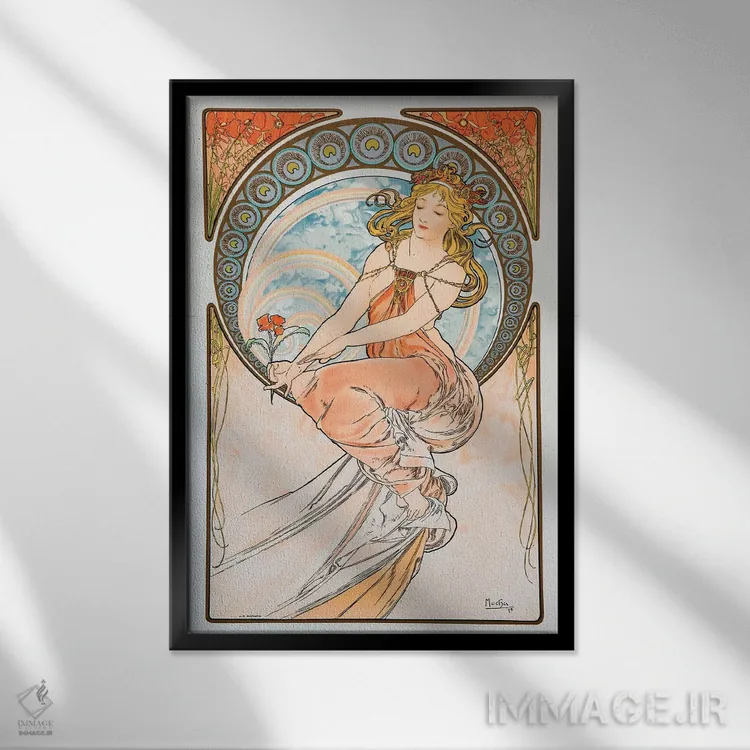 تابلو سوسن اثر آلفونس موخا (هنرمند آرت نووی چک) - نمای قابدار مشکی