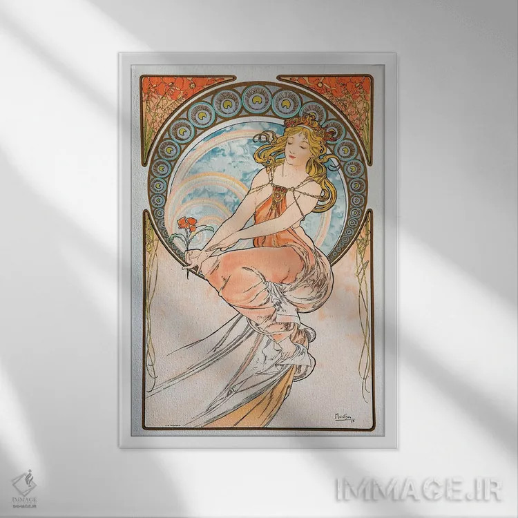 تابلو سوسن اثر آلفونس موخا (هنرمند آرت نووی چک) - نمای قابدار سفید