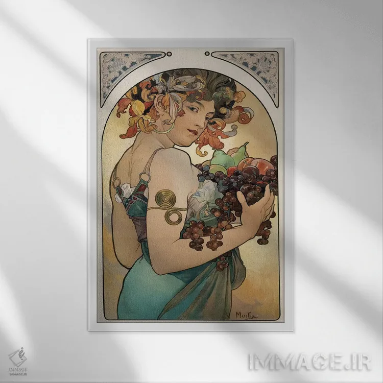 تابلو میوه، ۱۸۹۷ اثر آلفونس موخا (هنرمند آرت نووی چک) - نمای قابدار سفید