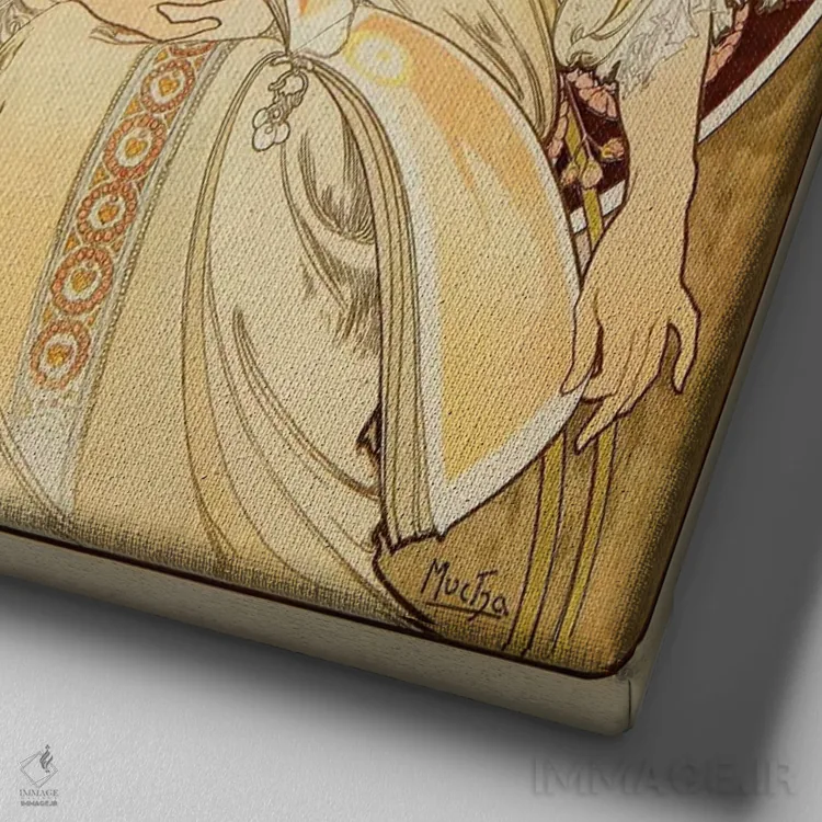 تابلو خیالپردازی، ۱۸۹۸ اثر آلفونس موخا (هنرمند آرت نووی چک) - نمای نزدیک بافت بوم