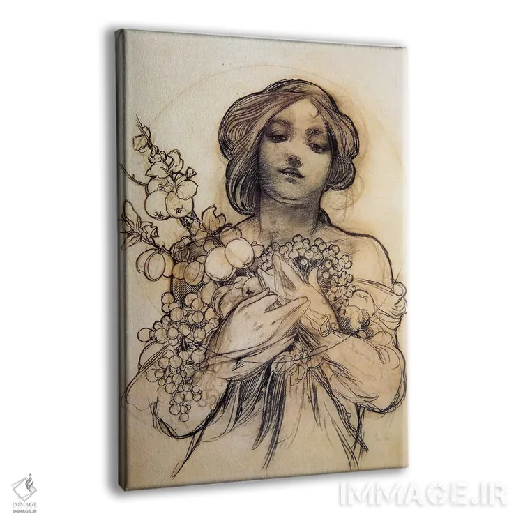 تابلو مطالعهٔ زن با میوه اثر آلفونس موخا (هنرمند آرت نووی چک) - نمای پرسپکتیو محصول