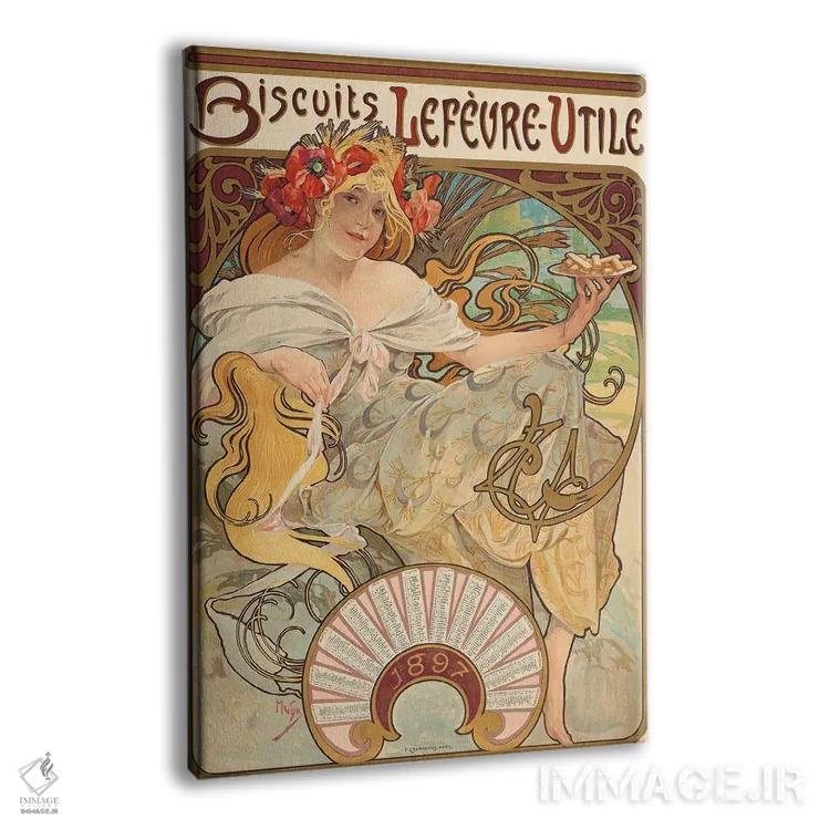 تابلو بیسکویت لفرور-اوتیل، ۱۸۹۶ اثر آلفونس موخا (هنرمند آرت نووی چک) - نمای پرسپکتیو محصول