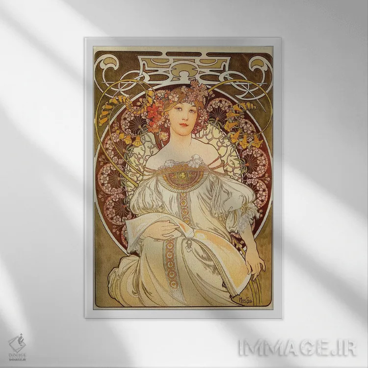 تابلو خیالپردازی، ۱۸۹۸ اثر آلفونس موخا (هنرمند آرت نووی چک) - نمای قابدار سفید