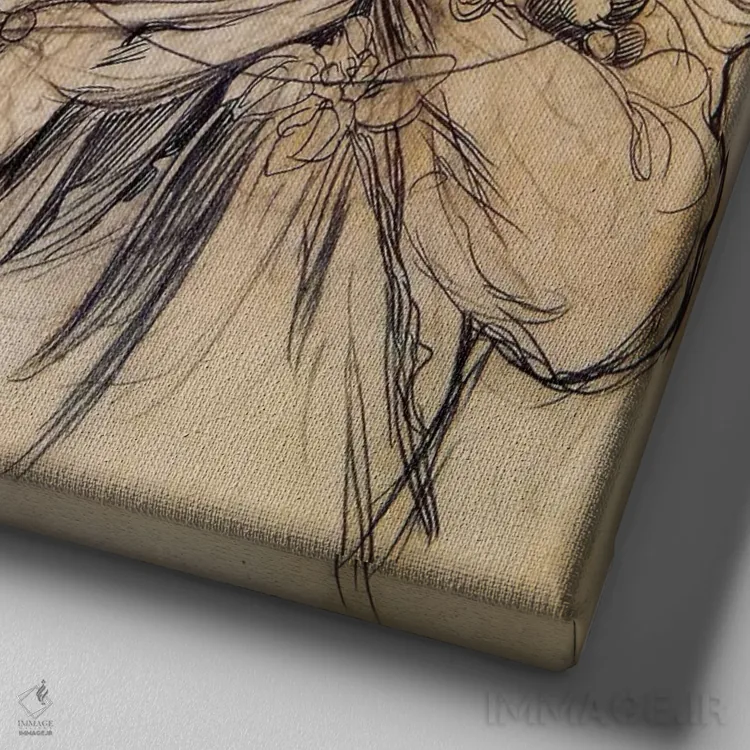 تابلو مطالعهٔ زن با میوه اثر آلفونس موخا (هنرمند آرت نووی چک) - نمای نزدیک بافت بوم