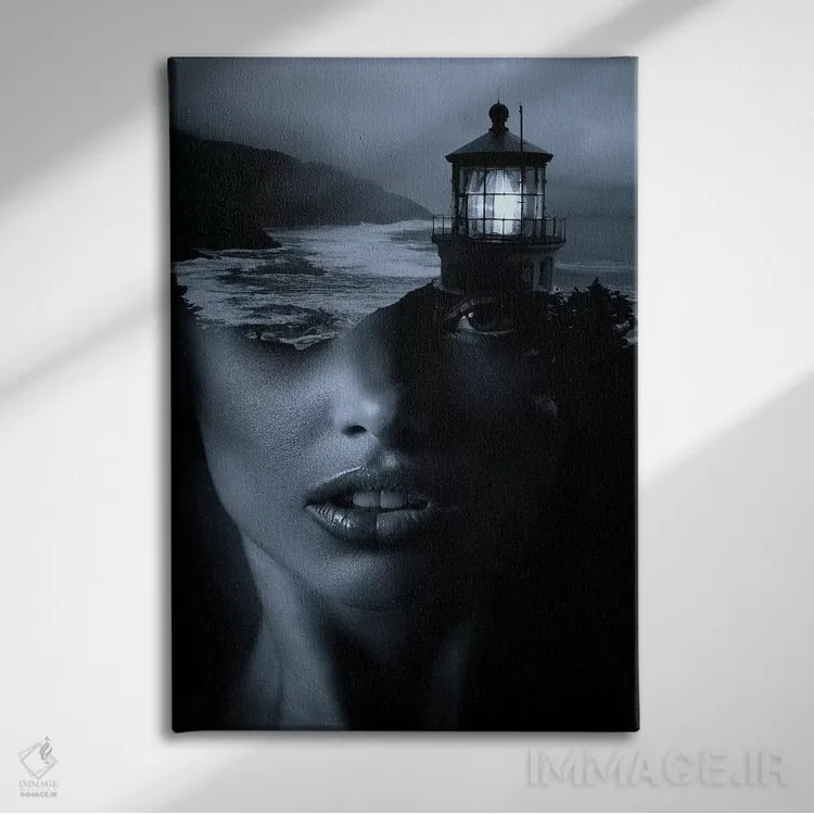 تابلو فانوس دریایی آبی اثر تاتیانا آمرِین - نمای روبهرو روی دیوار