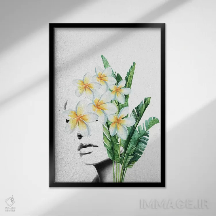 تابلو بانوی فرانجیپانی (نوعی گل گرمسیری) اثر تاتیانا آمرِین - نمای قابدار مشکی