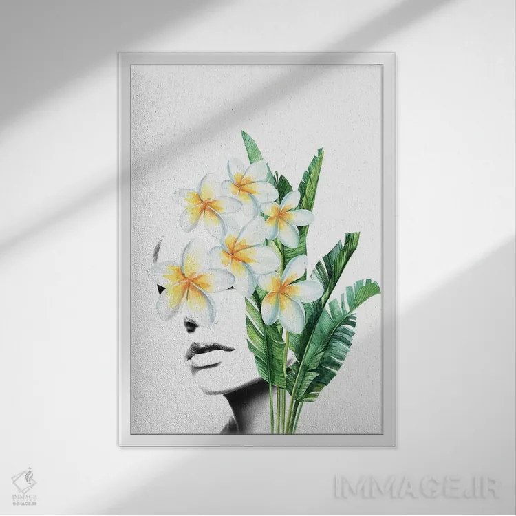 تابلو بانوی فرانجیپانی (نوعی گل گرمسیری) اثر تاتیانا آمرِین - نمای قابدار سفید