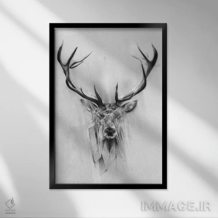 تابلو گوزن قرمز اثر الکسیس مارکو - نمای قابدار مشکی