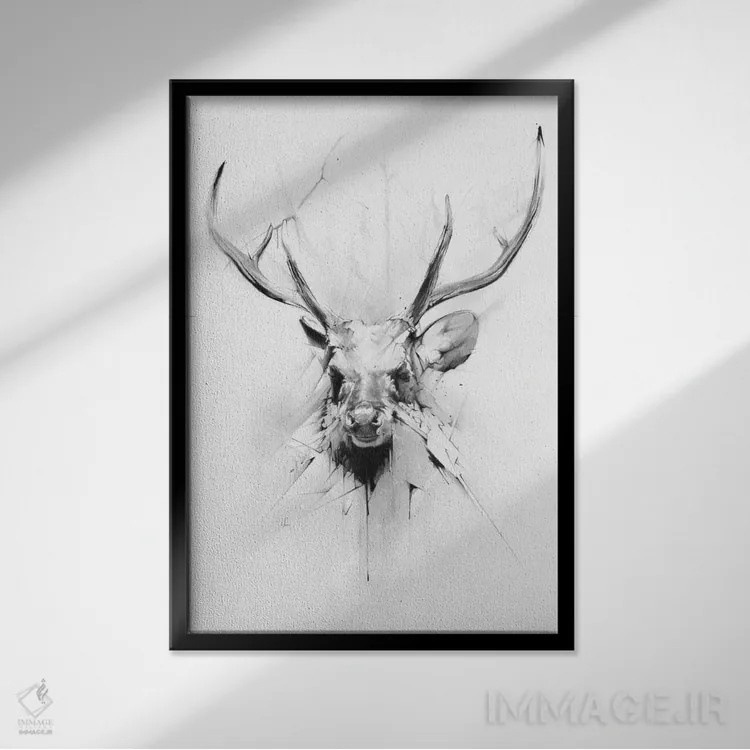 تابلو گوزن نر اثر الکسیس مارکو - نمای قابدار مشکی