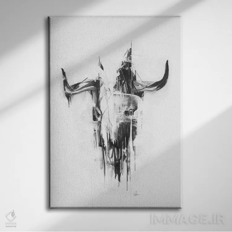 تابلو جمجمهٔ گاو اثر الکسیس مارکو - نمای روبهرو روی دیوار