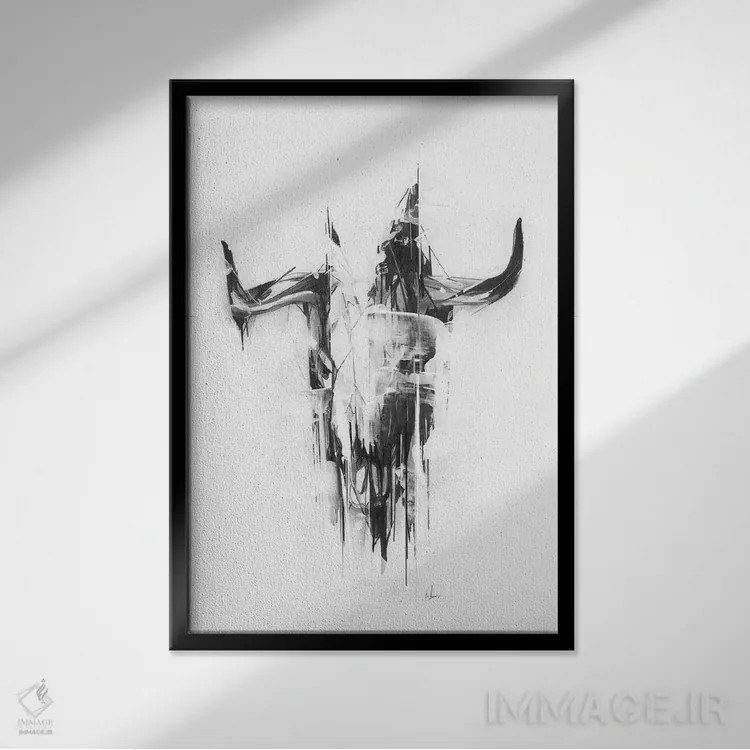 تابلو جمجمهٔ گاو اثر الکسیس مارکو - نمای قابدار مشکی