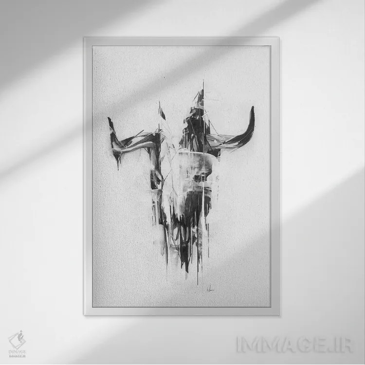 تابلو جمجمهٔ گاو اثر الکسیس مارکو - نمای قابدار سفید