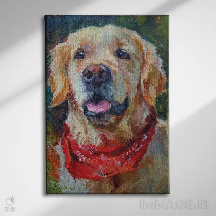 تابلو یک لابرادور طلایی اثر الکس مووچون - نمای روبهرو روی دیوار