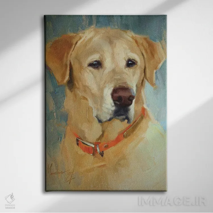 تابلو لابرادور زرد اثر الکس مووچون - نمای روبهرو روی دیوار