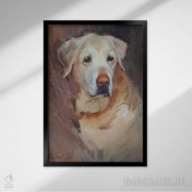 تابلو لابرادور زرد اثر الکس مووچون - نمای قابدار مشکی