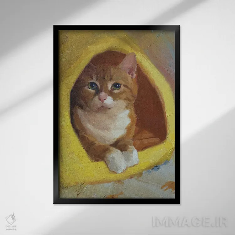 تابلو گربهٔ قرمز اثر الکس مووچون - نمای قابدار مشکی