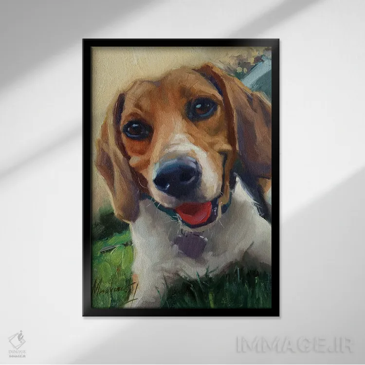 تابلو بیگل (سگ) اثر الکس مووچون - نمای قابدار مشکی