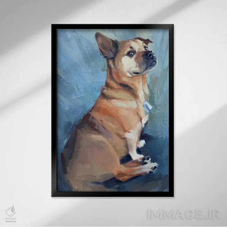 تابلو یک سگ کوچک مغرور اثر الکس مووچون - نمای قابدار مشکی