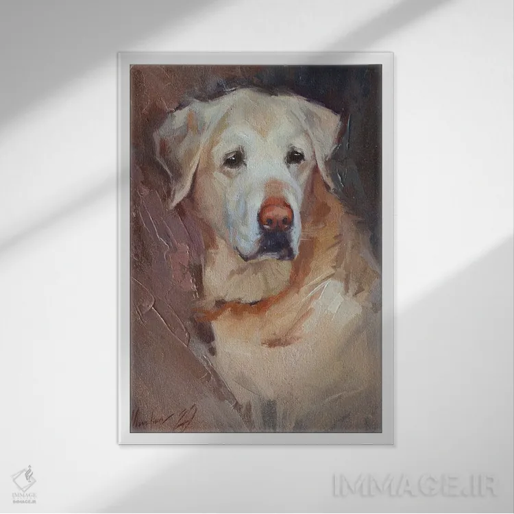 تابلو لابرادور زرد اثر الکس مووچون - نمای قابدار سفید