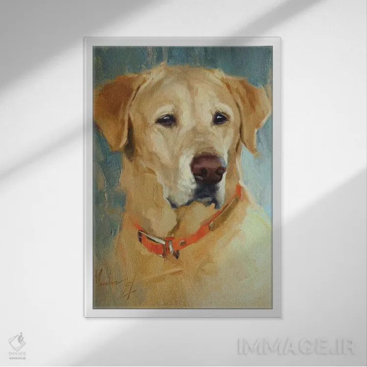 تابلو لابرادور زرد اثر الکس مووچون - نمای قابدار سفید