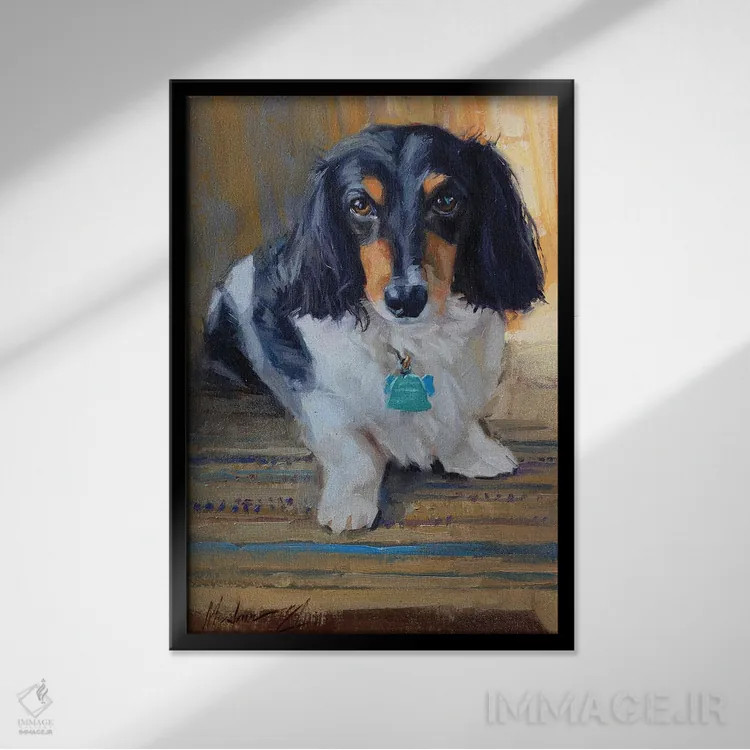 تابلو داشوند (سگ) اثر الکس مووچون - نمای قابدار مشکی