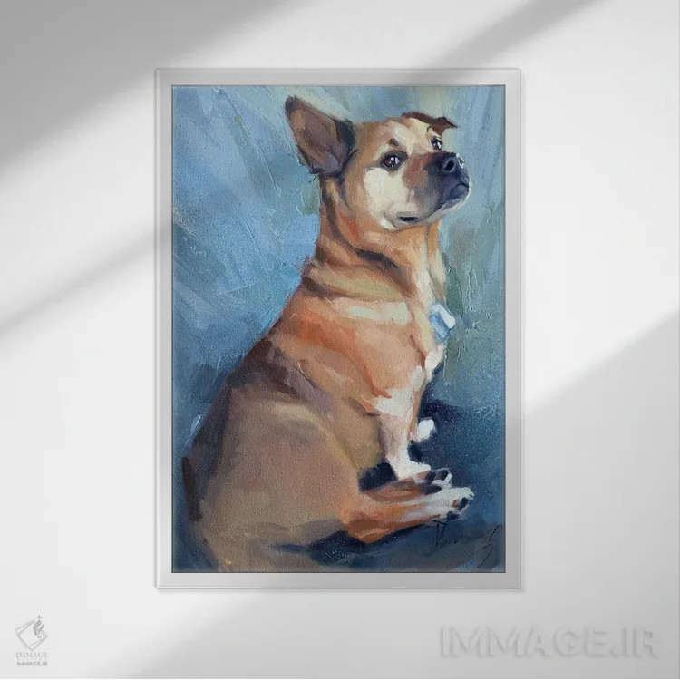 تابلو یک سگ کوچک مغرور اثر الکس مووچون - نمای قابدار سفید