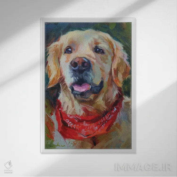 تابلو یک لابرادور طلایی اثر الکس مووچون - نمای قابدار سفید