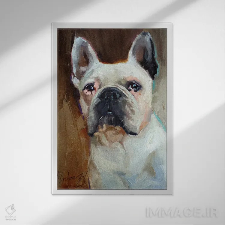 تابلو بولداگ (سگ) اثر الکس مووچون - نمای قابدار سفید