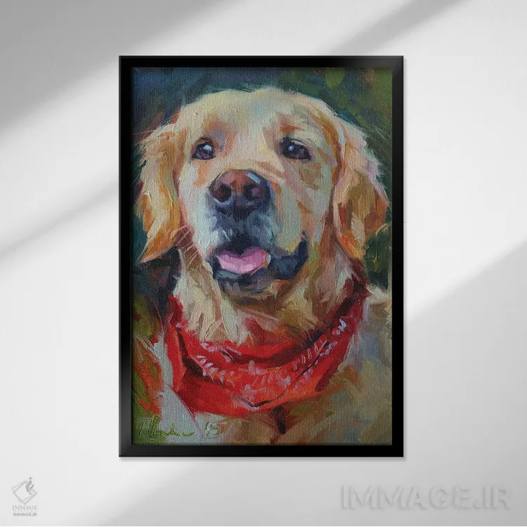 تابلو یک لابرادور طلایی اثر الکس مووچون - نمای قابدار مشکی
