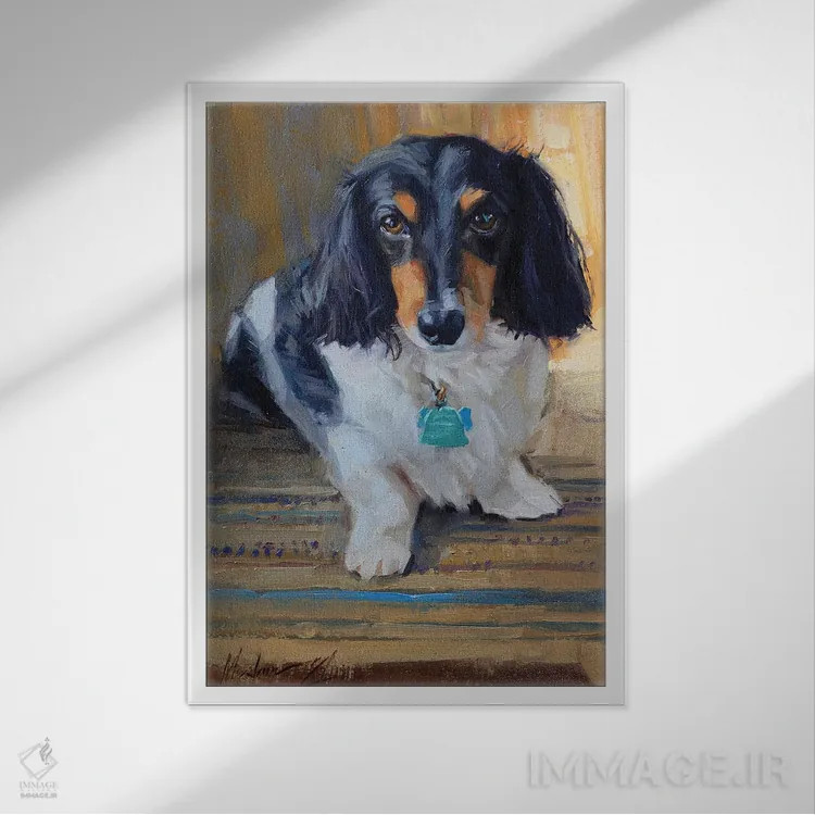 تابلو داشوند (سگ) اثر الکس مووچون - نمای قابدار سفید