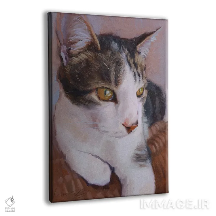 تابلو پرترهٔ گربهٔ سفید و خاکستری اثر الکس مووچون - نمای پرسپکتیو محصول