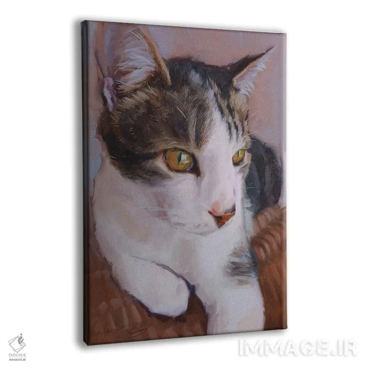 تابلو پرترهٔ گربهٔ سفید و خاکستری اثر الکس مووچون - نمای پرسپکتیو محصول