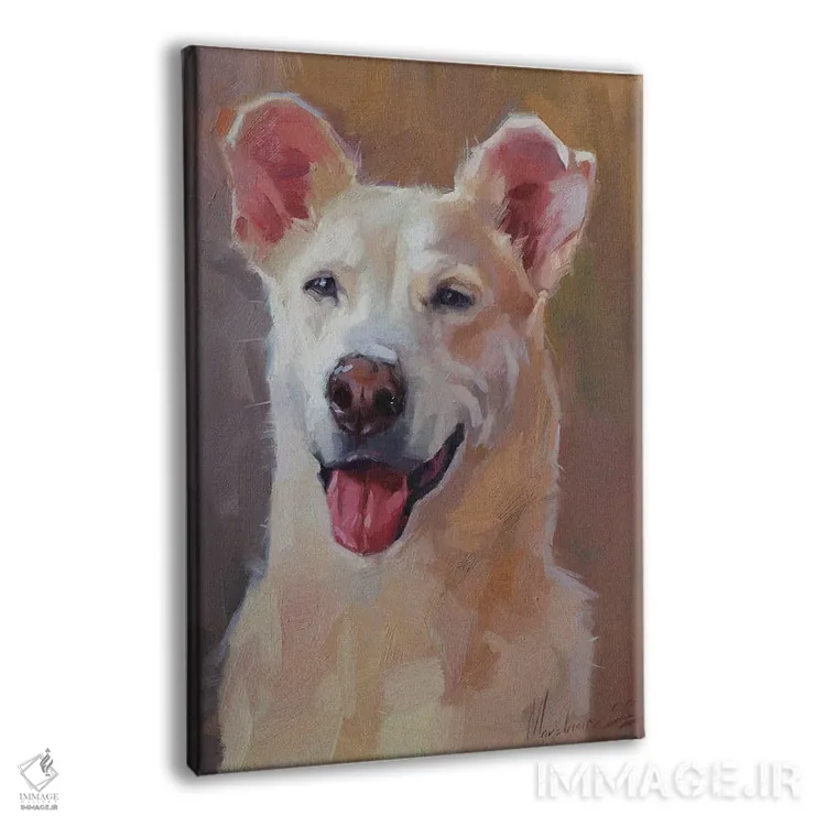 تابلو اثر هنری سگ سفید شاد اثر الکس مووچون - نمای پرسپکتیو محصول