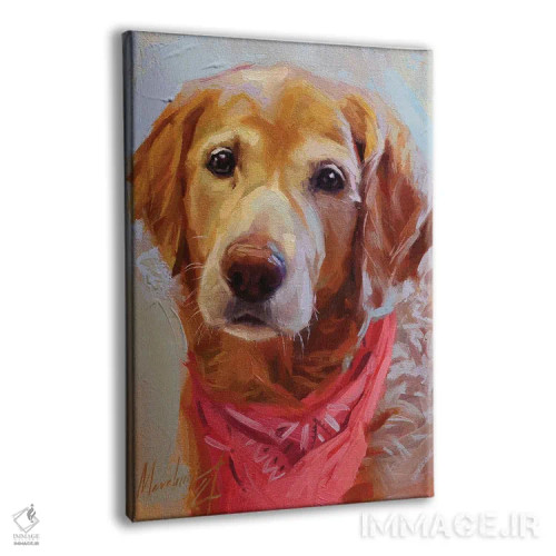 تابلو لابرادور زرد با دستمال گردن صورتی اثر الکس مووچون - نمای پرسپکتیو محصول