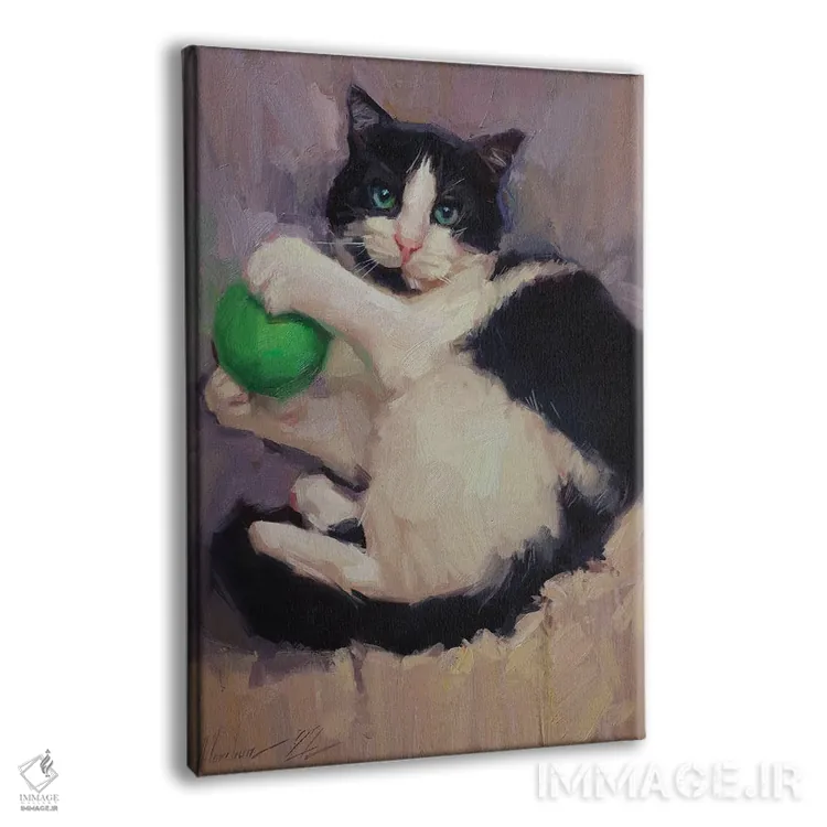 تابلو نقاشی گربه با توپ اثر الکس مووچون - نمای پرسپکتیو محصول