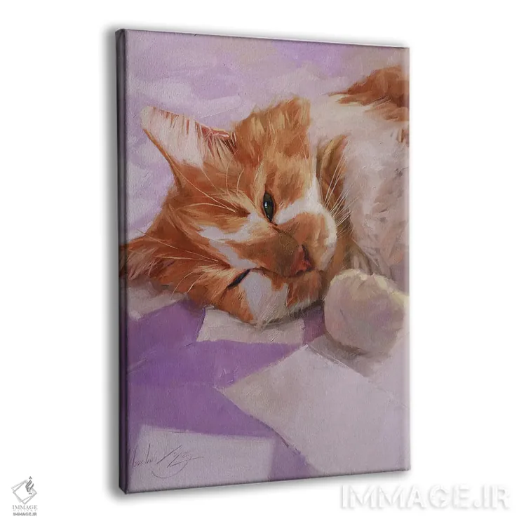 تابلو گربهٔ خوابآلود، گربهٔ سفید و قرمز اثر الکس مووچون - نمای پرسپکتیو محصول