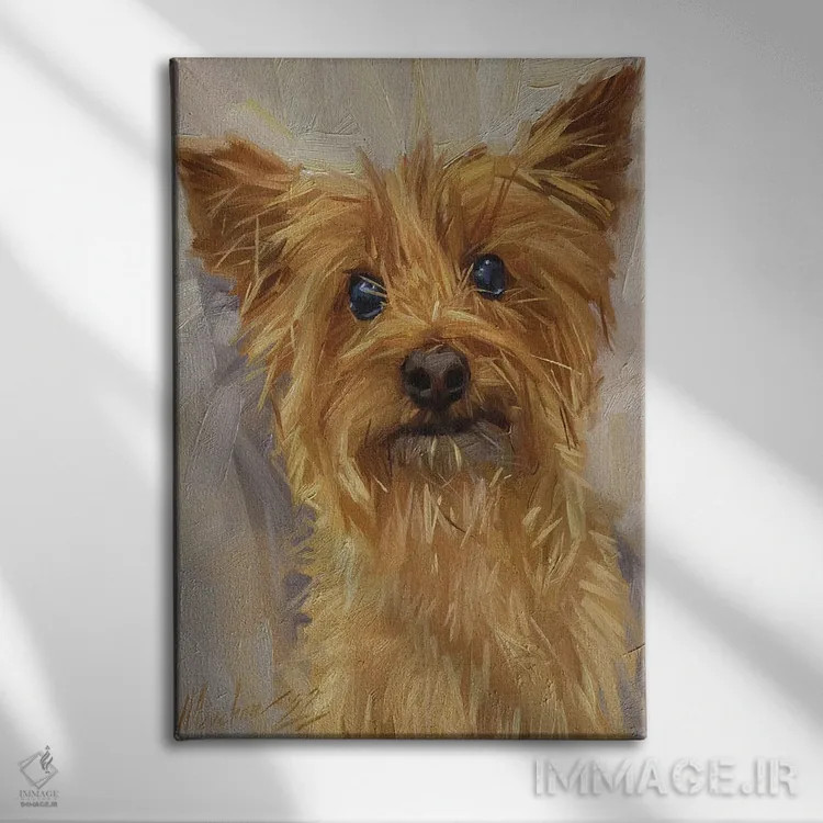 تابلو یورکشایر تریر (سگ) اثر الکس مووچون - نمای روبهرو روی دیوار
